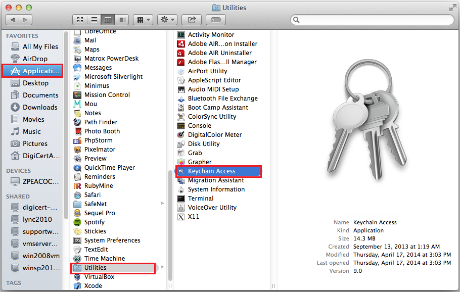 Mac Mavericks открытие доступа к Keychain Access