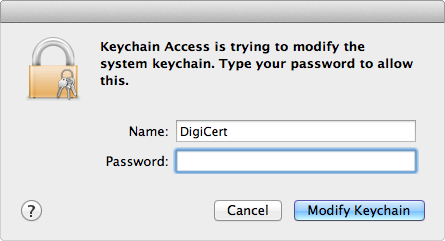 Сервер Mac OS X - ввод пароля администратора